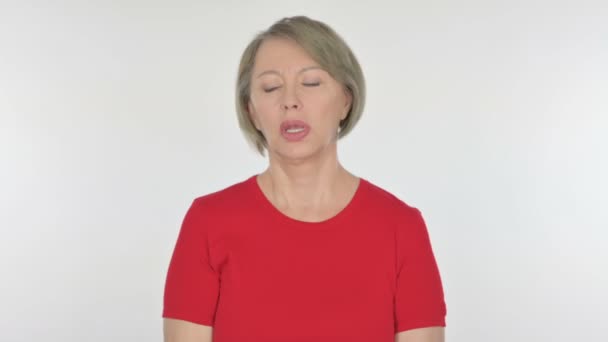 Senior Old Woman Coughing White Background — ストック動画