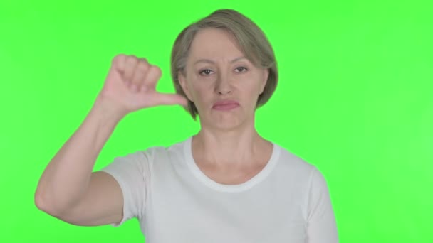 Thumbs Senior Old Woman Green Background — Stock Video