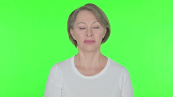 Senior Old Woman Denial Green Background — Stockvideo