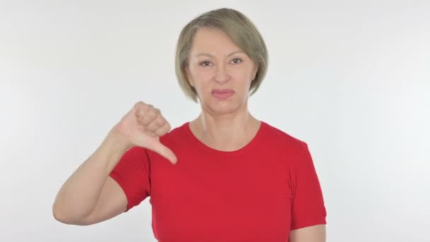 Thumbs Senior Old Woman White Background — Stock Video
