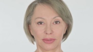 Face of Smiling Senior Old Woman on White Background 