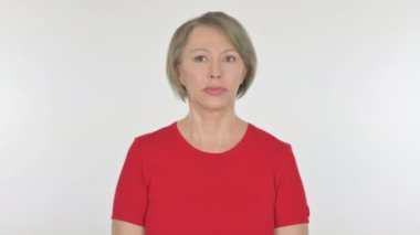 Senior Old Woman Searching on White Background 
