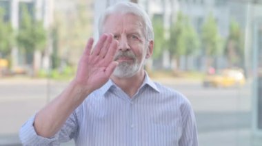 Online Video Chat by Talking Senior Old Man Outdoor