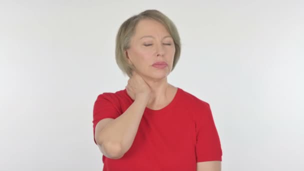 Senior Old Woman Neck Pain White Background — Vídeo de Stock