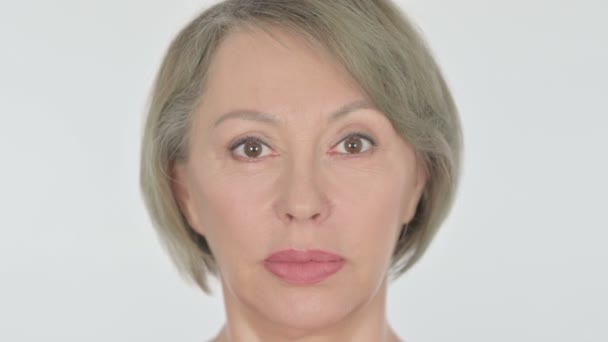 Shocked Face Senior Old Woman Wondering White Background — Stock Video