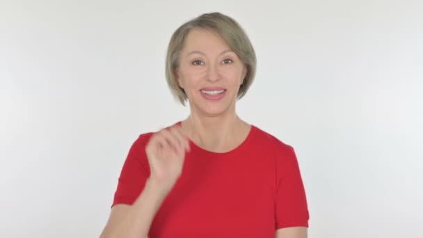 Senior Old Woman Talking Online Video Call White Background — Stok video