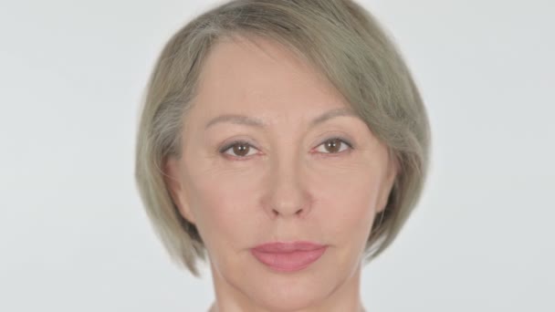 Face Serious Senior Old Woman White Background — Stok video