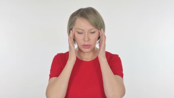 Senior Old Woman Headache White Background — Vídeo de Stock