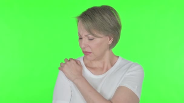 Senior Old Woman Having Toothache Green Background — Video