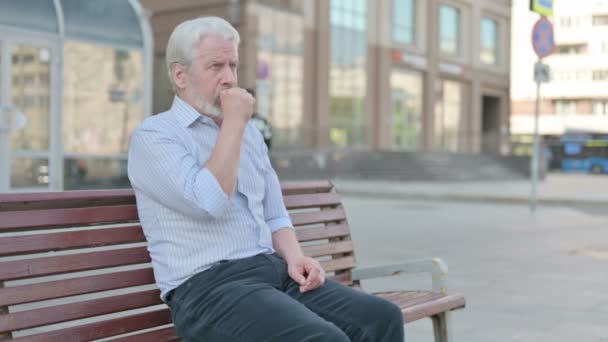 Senior Old Man Coughing While Standing Outdoor — Stockvideo