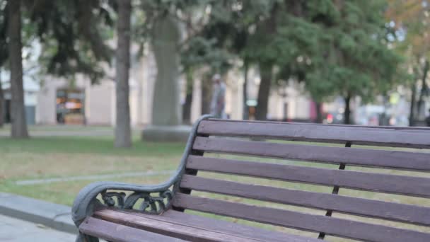 Young African Woman Coming Sitting Bench Outdoor — Video