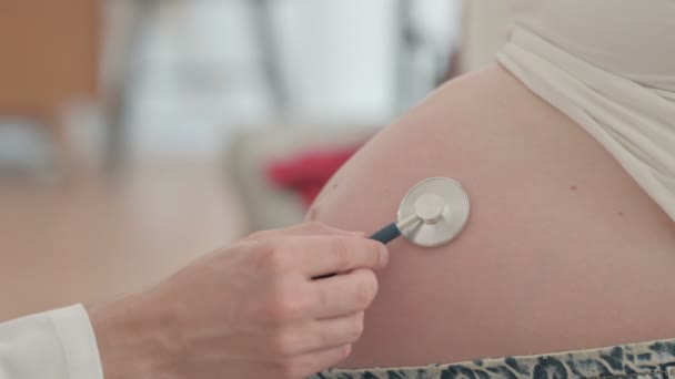 Doctor Listening Pregnant Belly Young Woman Stethoscope — Stockvideo