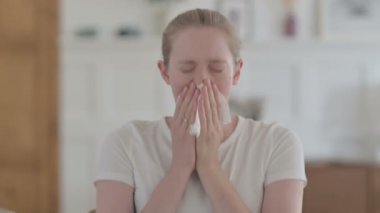 Sick Young Woman Coughing and Having Flu