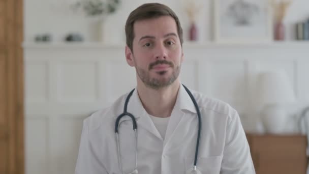 Portrait Male Doctor Shaking Head Yes Sign Approval — Stockvideo