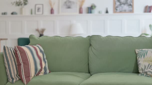 Casual Man Coming Siting Sofa — Stock Video