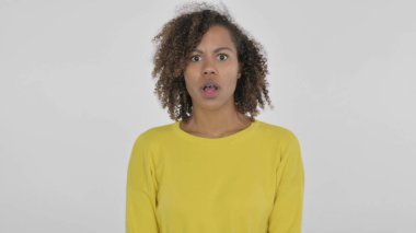 African Woman Feeling Shocked on White Background