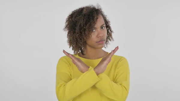 African Woman Showing Sign Arm Gesture White Background — Zdjęcie stockowe