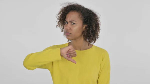 Thumbs Gesture African Woman White Background — Zdjęcie stockowe