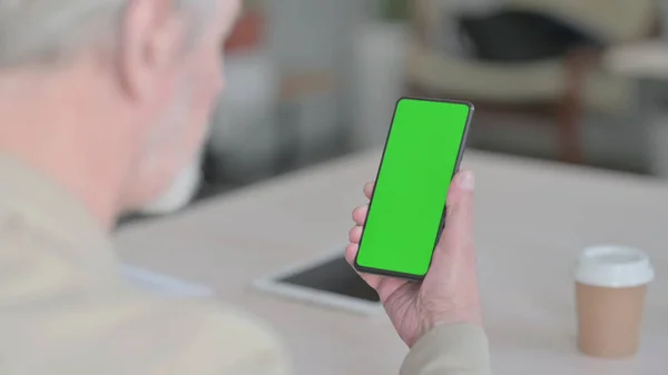 Senior Old Man Using Smartphone with Green Screen