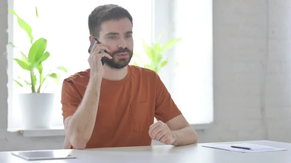 Creative Young Man Talking Phone Discussing Work — Foto Stock