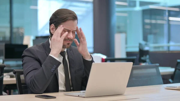 Young Businessman Having Headache While Working Laptop — Stock Photo, Image