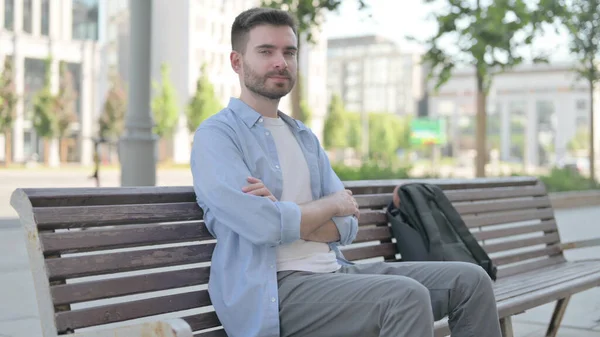 Man Looking Camera While Sitting Bench — Stock Photo, Image