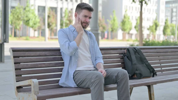 Man Toothache Sitting Bench — Stock Photo, Image