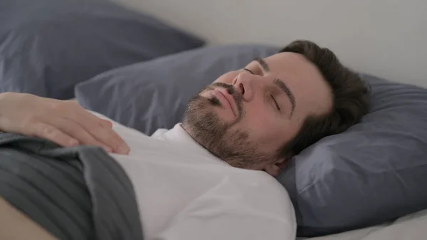 Beard Young Man Waking Sleep Bed — Stock Photo, Image