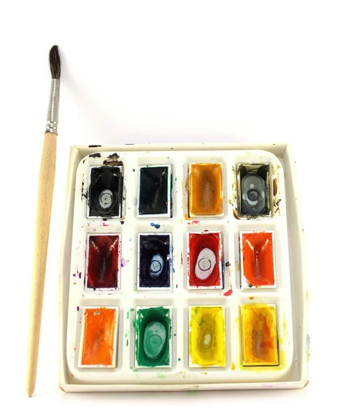 Tinta colorida e pincel — Fotografia de Stock