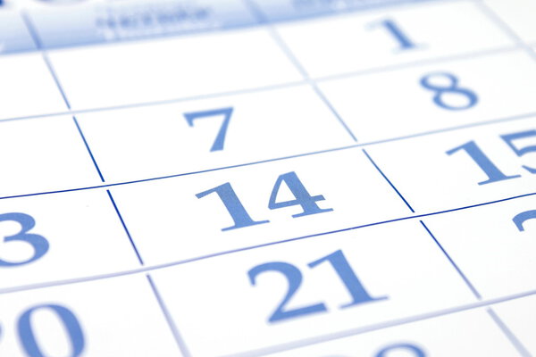 Valentines Day. Date of calendar.