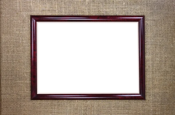 Houten Frame Bruine Jute Achtergrond Met Mooie Bruine Stof Canvas — Stockfoto