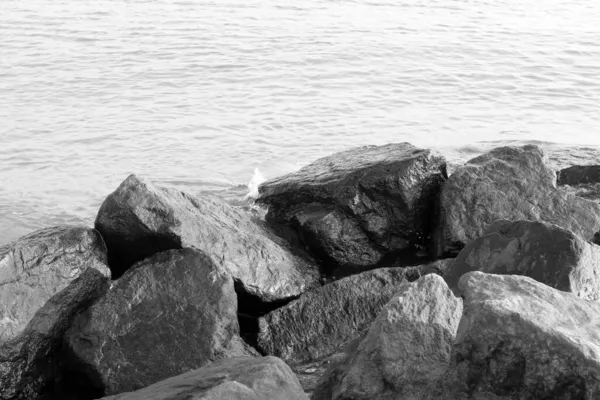 Чорно Біле Фото Красивими Мокрими Камінцями Чорно Білому Тлі Стилі — стокове фото