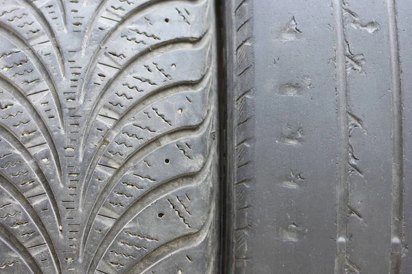 Old Winter Summer Tires Varying Degrees Wear — Stock Photo, Image