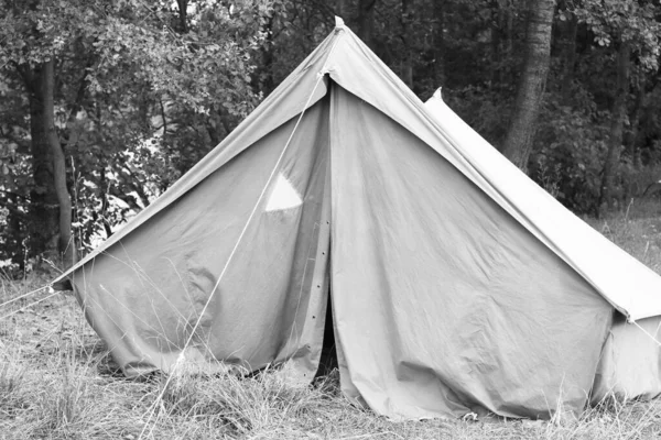 Old canvas tent in tourist camp in summer