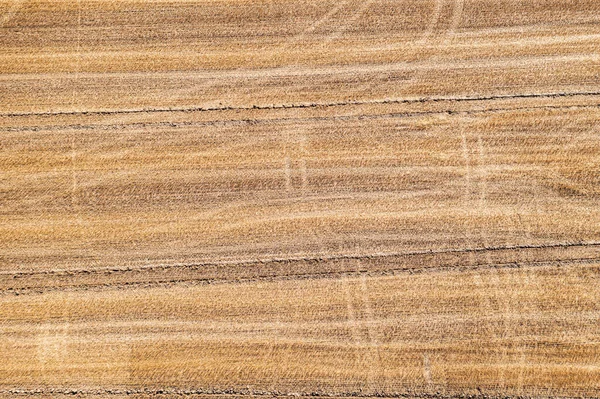 Aerial Tracktor Tracks Harvested Field Summer — Foto de Stock