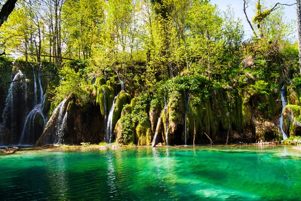 Lago verde con cascate — Foto Stock