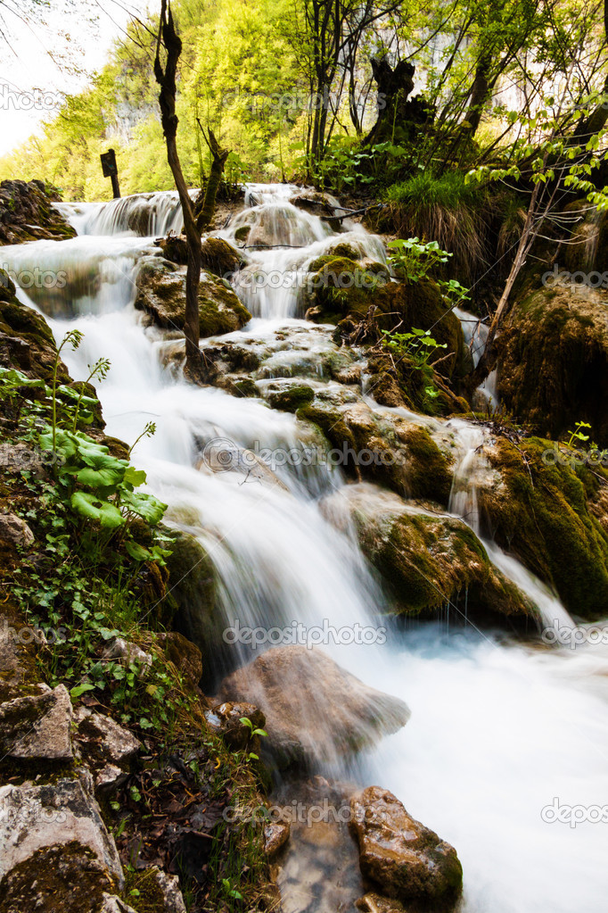 Whitewater running in the forest. Plitvice Lakes National Park,