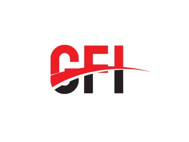 Logo tasarımı, vektör illüstrasyonu, kırmızı siyah ilk harfler, GFI