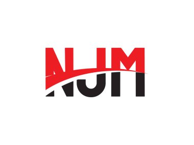 Kaligrafi logosu tasarımı, siyah kırmızı harfler, vektör illüstrasyonu, NJM