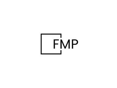 Beyaz arkaplanda izole edilmiş FMP harfleri, vektör logosu