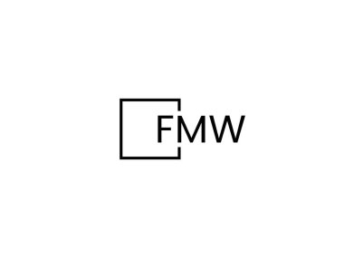 Beyaz arkaplanda izole edilmiş FMW harfleri, vektör logosu