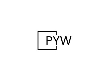 Beyaz arkaplanda izole edilmiş PYW harfleri, vektör logosu