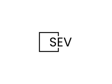SEV harfleri beyaz arkaplanda izole edilmiş, vektör logosu
