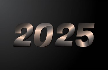 2025 yıllık logoti, 2025 yeni yıl vektörü siyah arkaplanda izole edildi