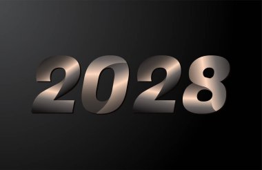 2028 yıllık logoti, 2028 yeni yıl vektörü siyah arkaplanda izole edildi