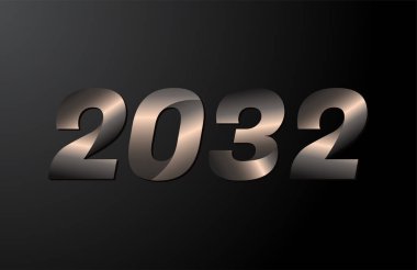2032 yıllık logoti, 2032 yeni yıl vektörü siyah arkaplanda izole edildi