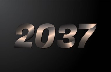 2037 yıllık logoti, 2037 yeni yıl vektörü siyah arkaplanda izole edildi