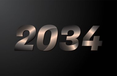2034 yıllık logoti, 2034 yeni yıl vektörü siyah arkaplanda izole edildi