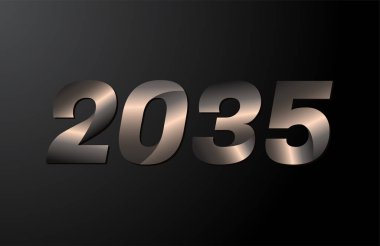 2035 yıllık logoti, 2035 yeni yıl vektörü siyah arkaplanda izole edildi