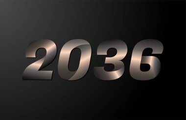2036 yıllık logoti, 2036 yeni yıl vektörü siyah arka planda izole edildi